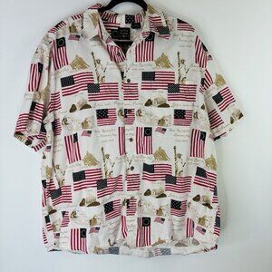 Cotton Traders Sport Mens XL  American Flag Short Sleeve Button Up Shirt